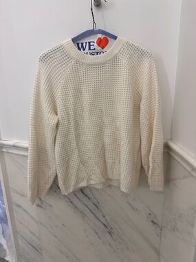 Classic Cream Waffle-Knit Girl’s Sweater